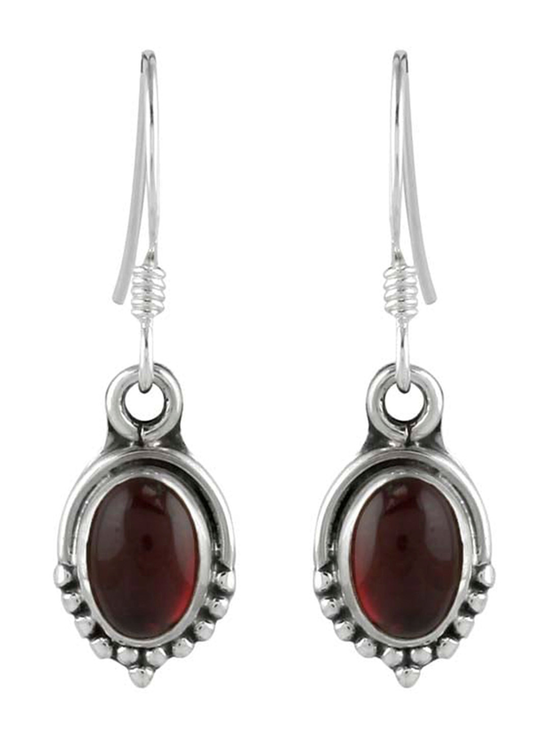 Abhooshan Sterling Silver Garnet Drop Earrings