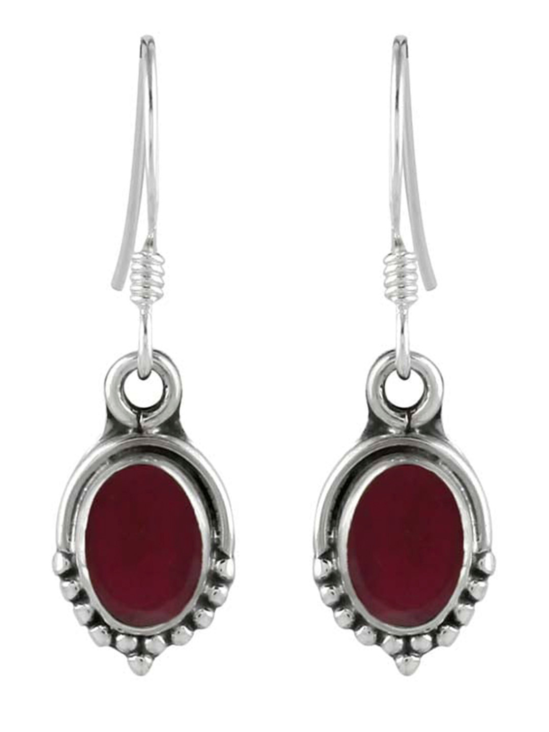 Abhooshan Sterling Silver Faux Ruby Drop Earrings