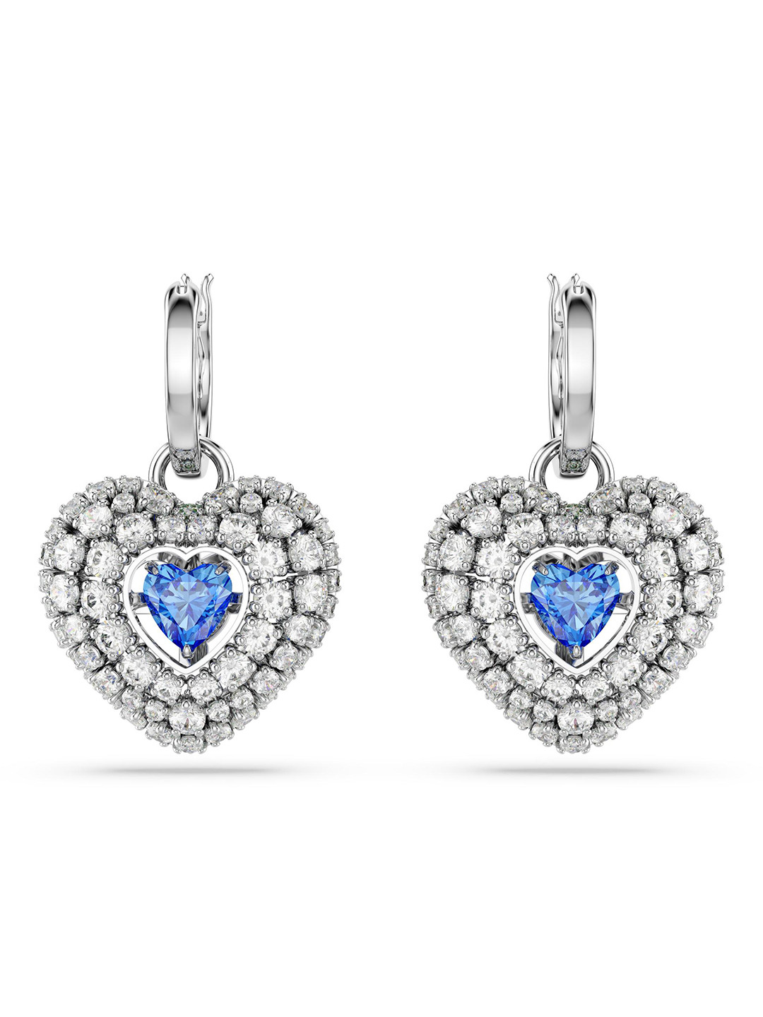 Swarovski Blue Rhodium Plated Heart Shaped Idyllia Drop Earrings