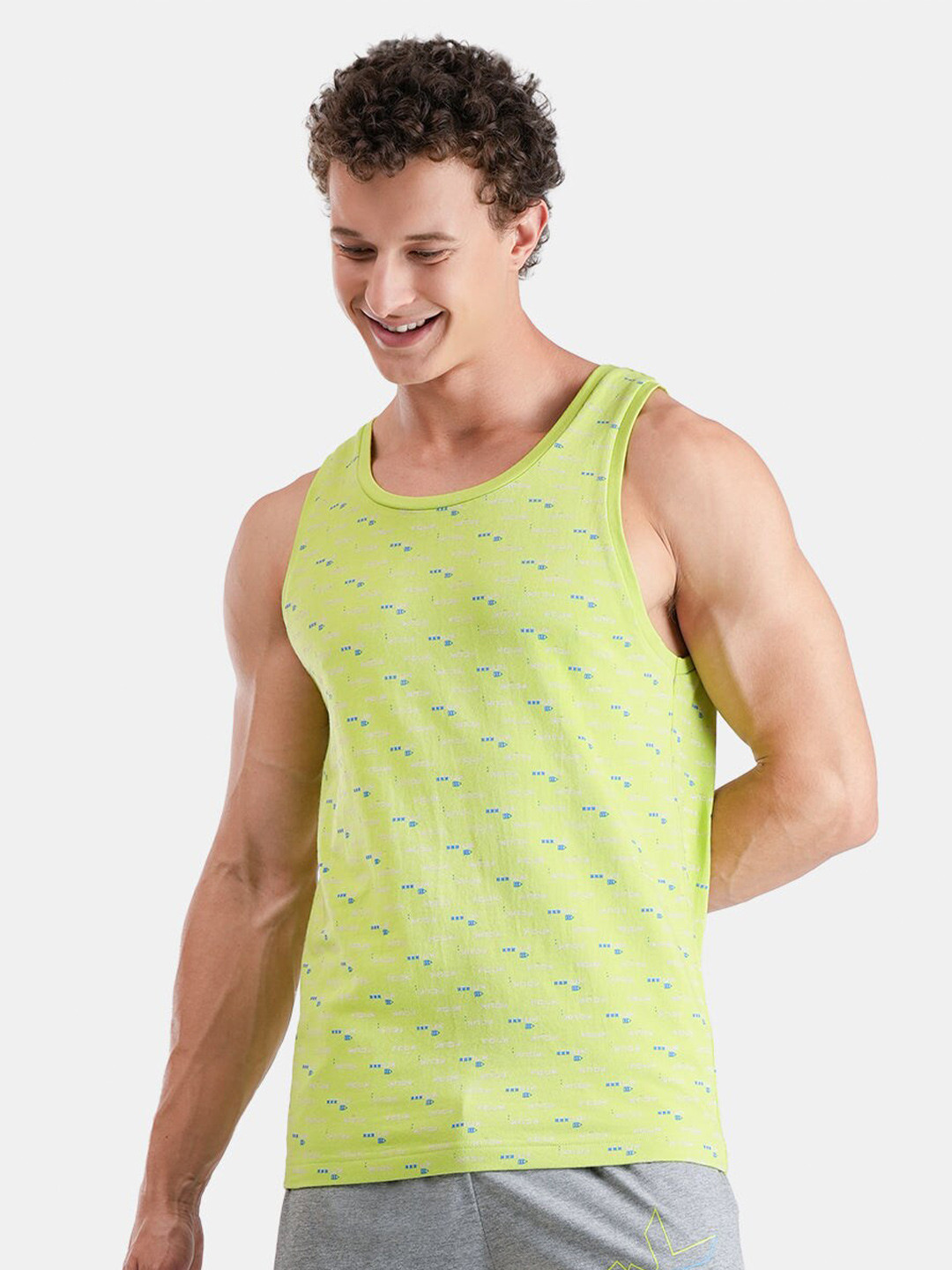 FCUK Printed Cotton Antimicrobial Tank Vest HAC-01-GRN AOP