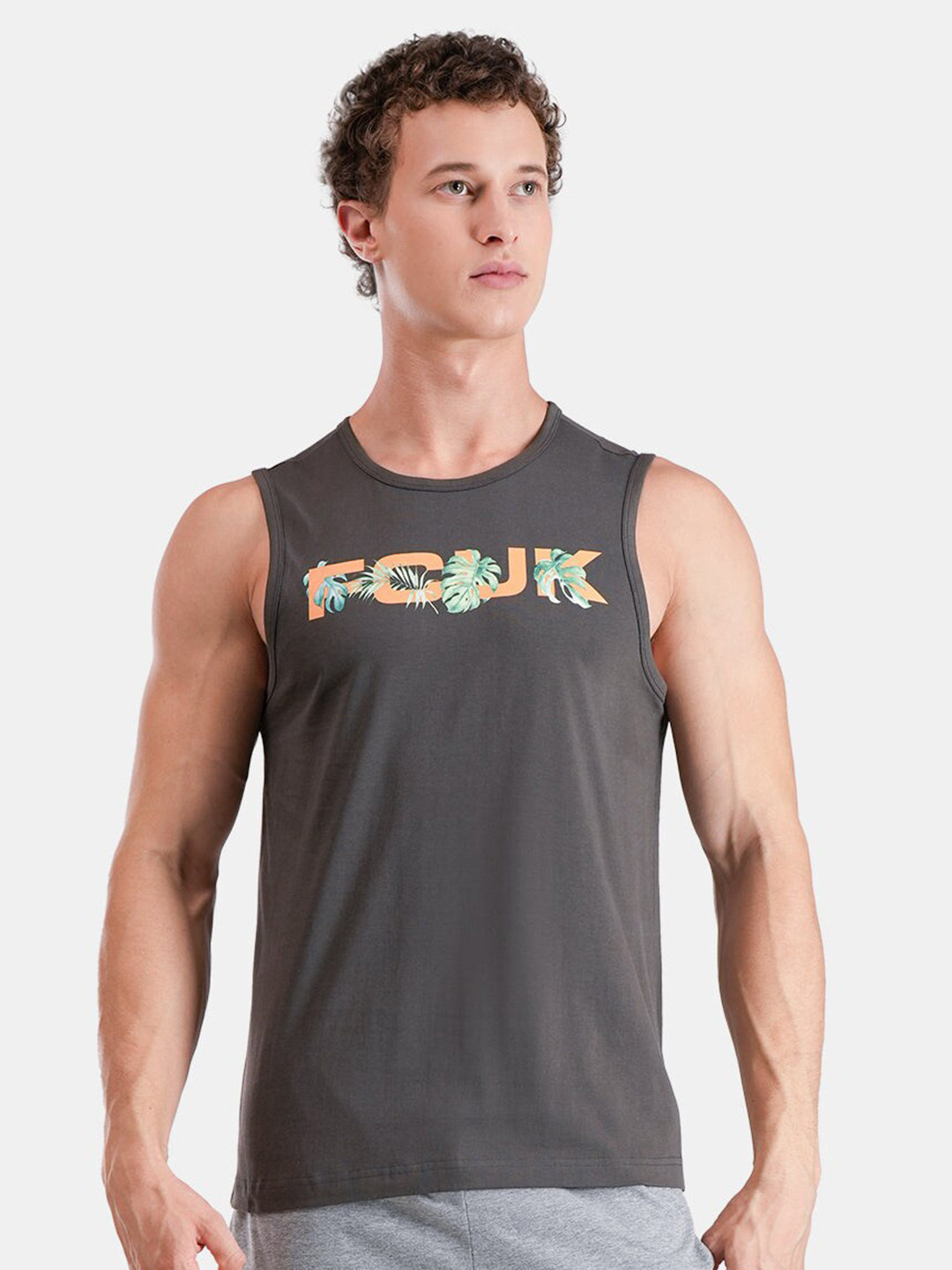 FCUK Printed Pure Cotton Antimicrobial Gym Vests KEN-01-DP OL