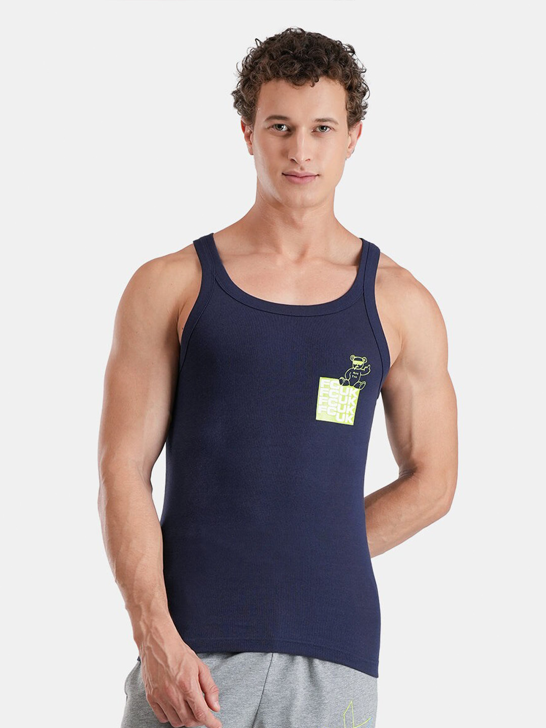 FCUK Printed Pure Cotton Anti-Microbial Tank Vests