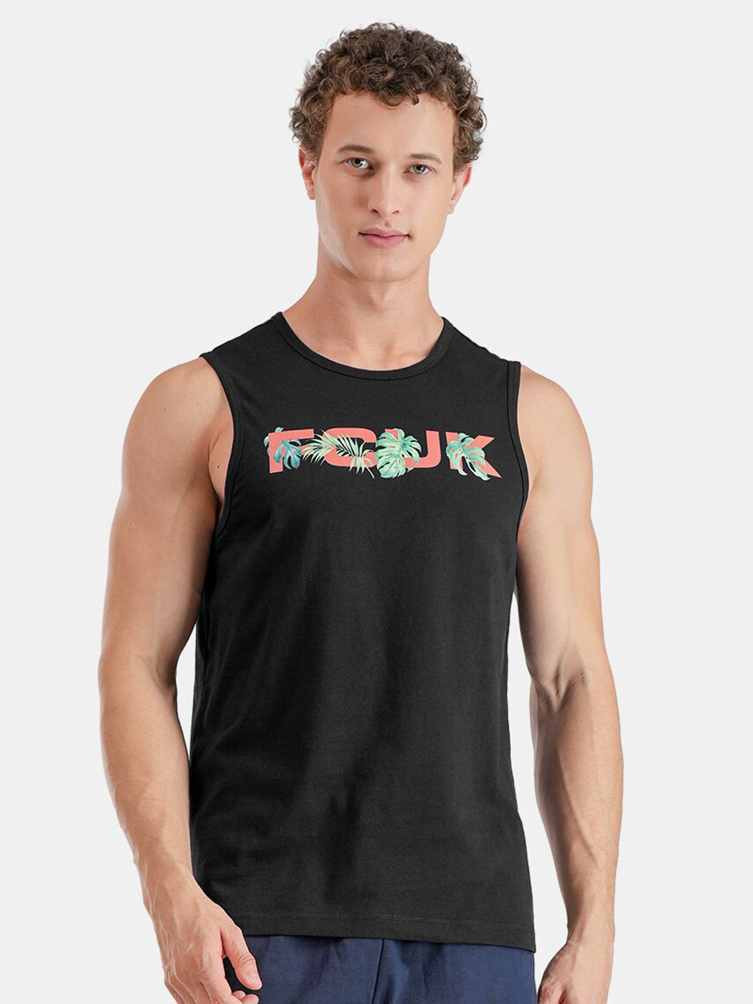 FCUK Printed Pure Cotton Antimicrobial Tank Vests  KEN-01-BLK