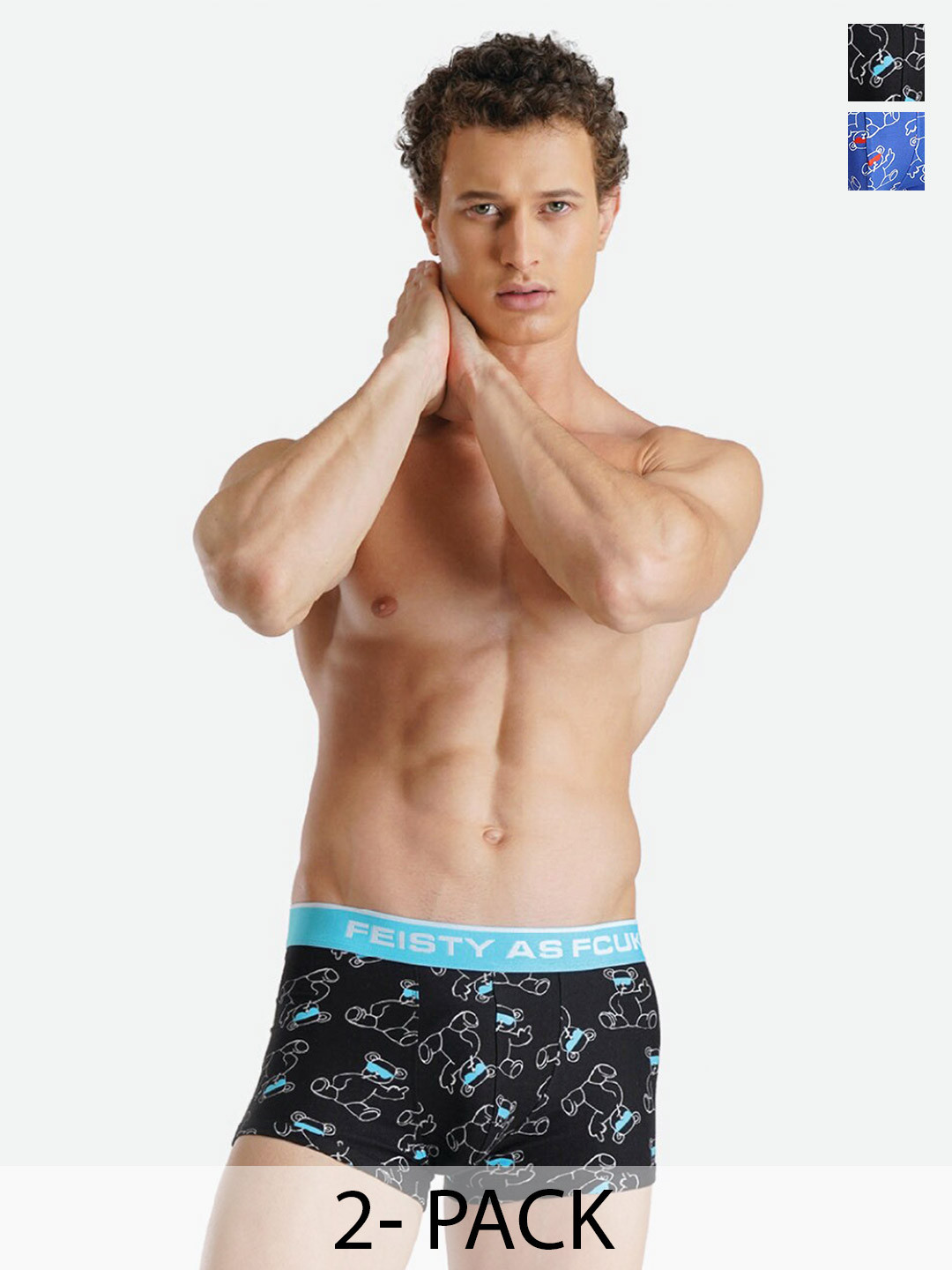 FCUK Pack Of 2 Printed Cotton Antimicrobial Trunks AD-02-DZBL-JTBLK