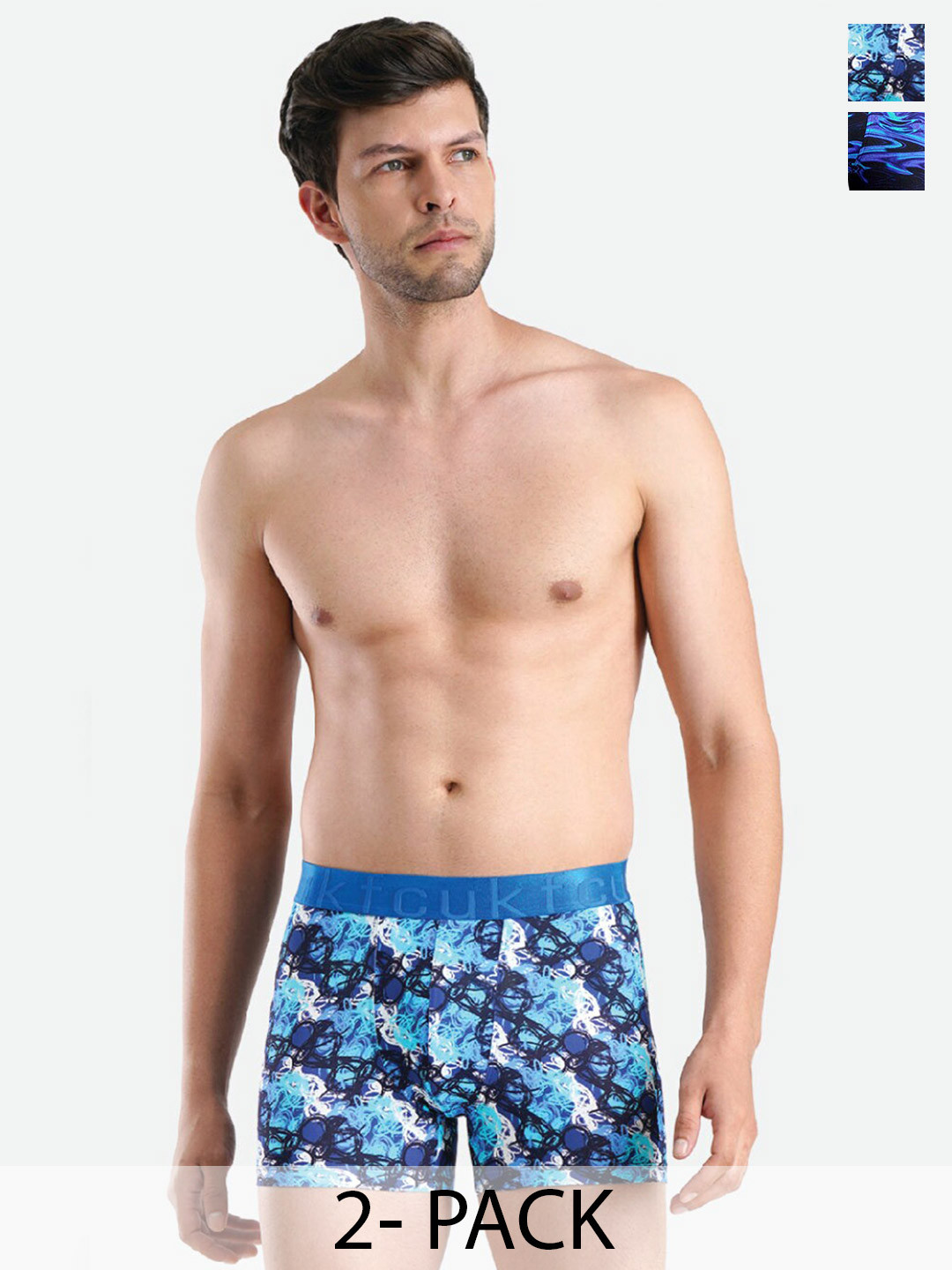 FCUK Pack Of 2 Abstract Printed Antimicrobial Trunks- BRE-02-BLK-SDLAOP