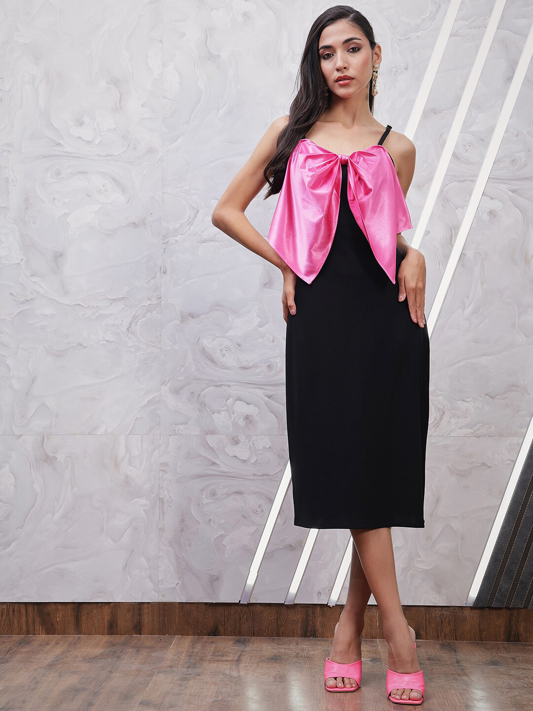 Athena Shoulder Straps Bow Detailed Sheath Dress