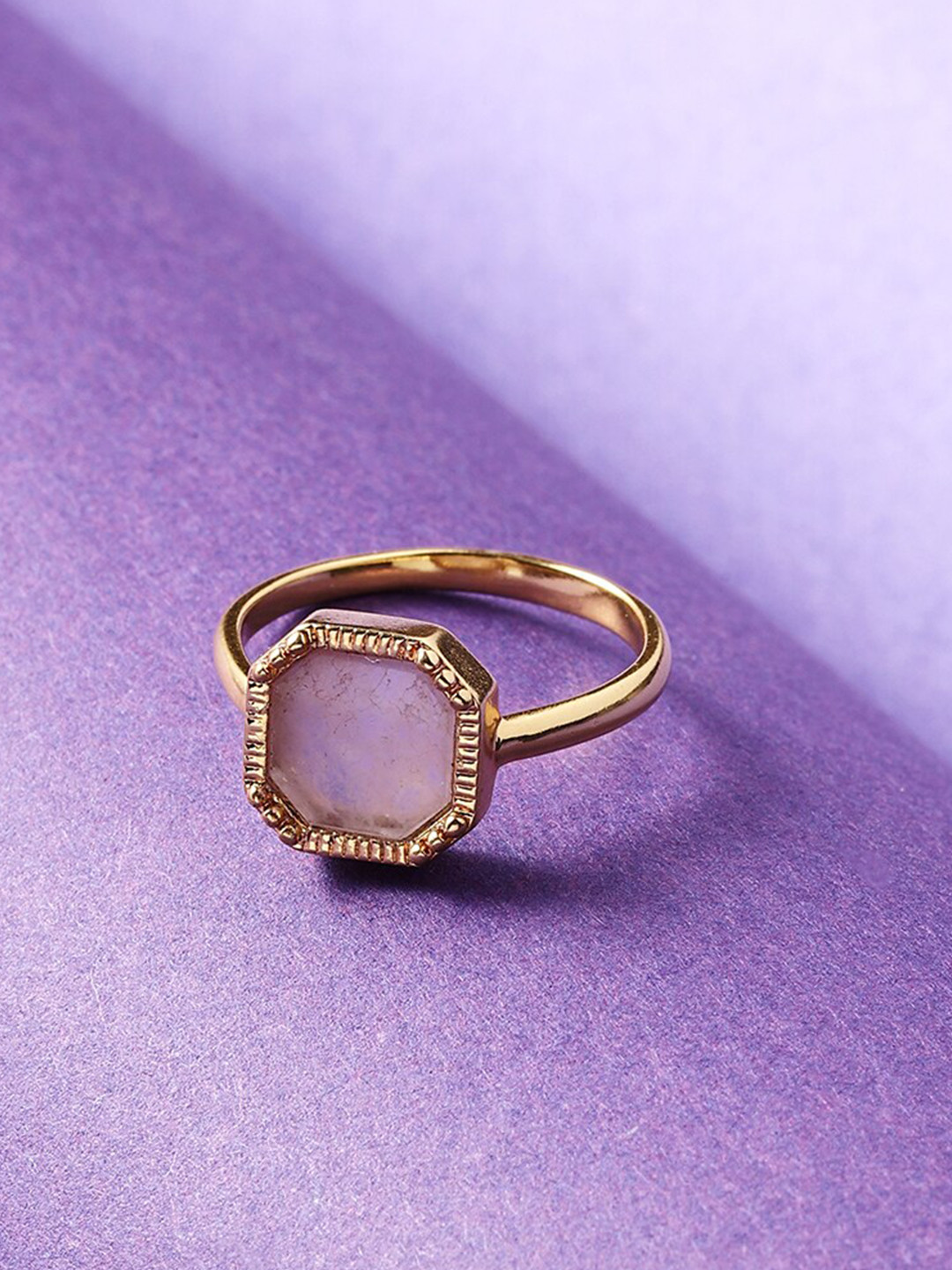 Accessorize London Women 14K Gold Plated Z Hlng Stone Square Slice Rose Quartz Ring