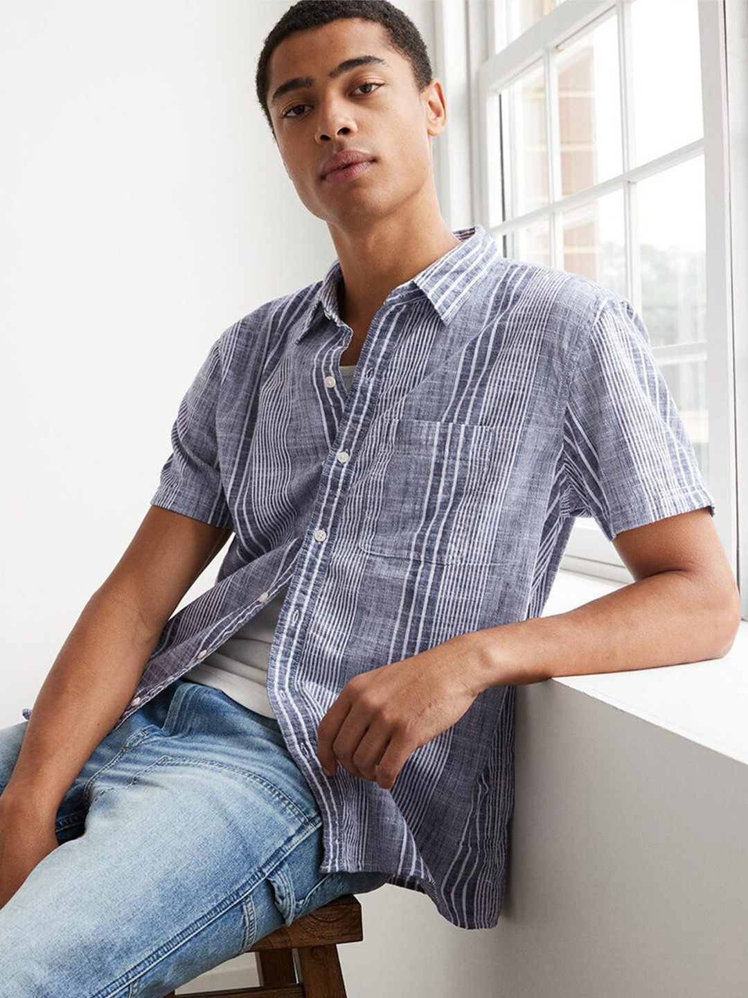 AMERICAN EAGLE OUTFITTERS Vertical Striped Pure Cotton Casual Shirt