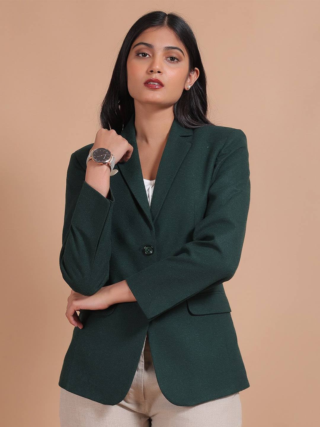 Talethread Notched Lapel Collar Single-Breasted Tweed Wool Casual Blazer