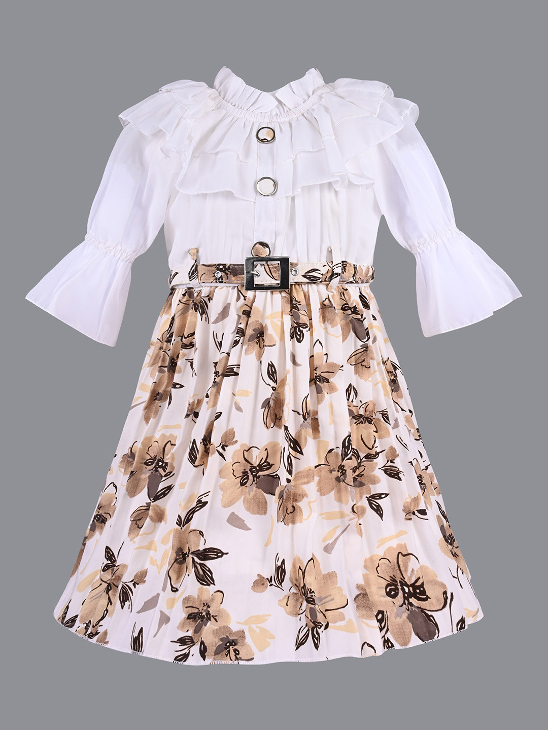 Wish Karo Girls Floral Printed Ruffles Satin Maxi Dress With Belt