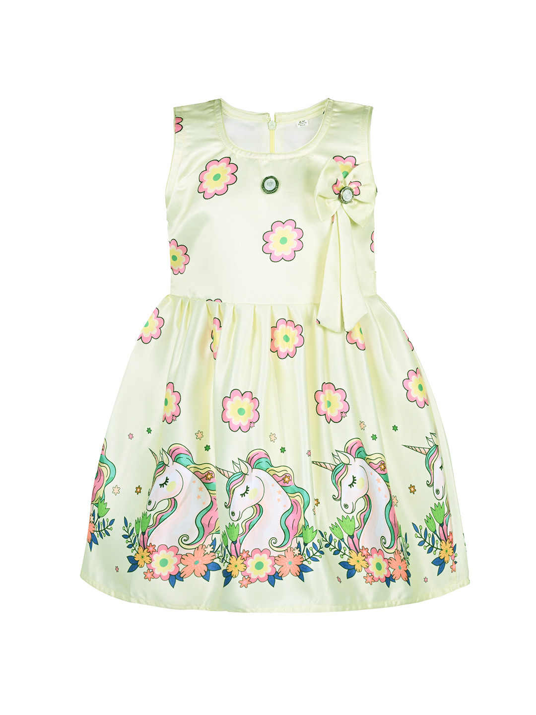 Wish Karo Floral Printed Knee Length Satin Fit & Flare Dress