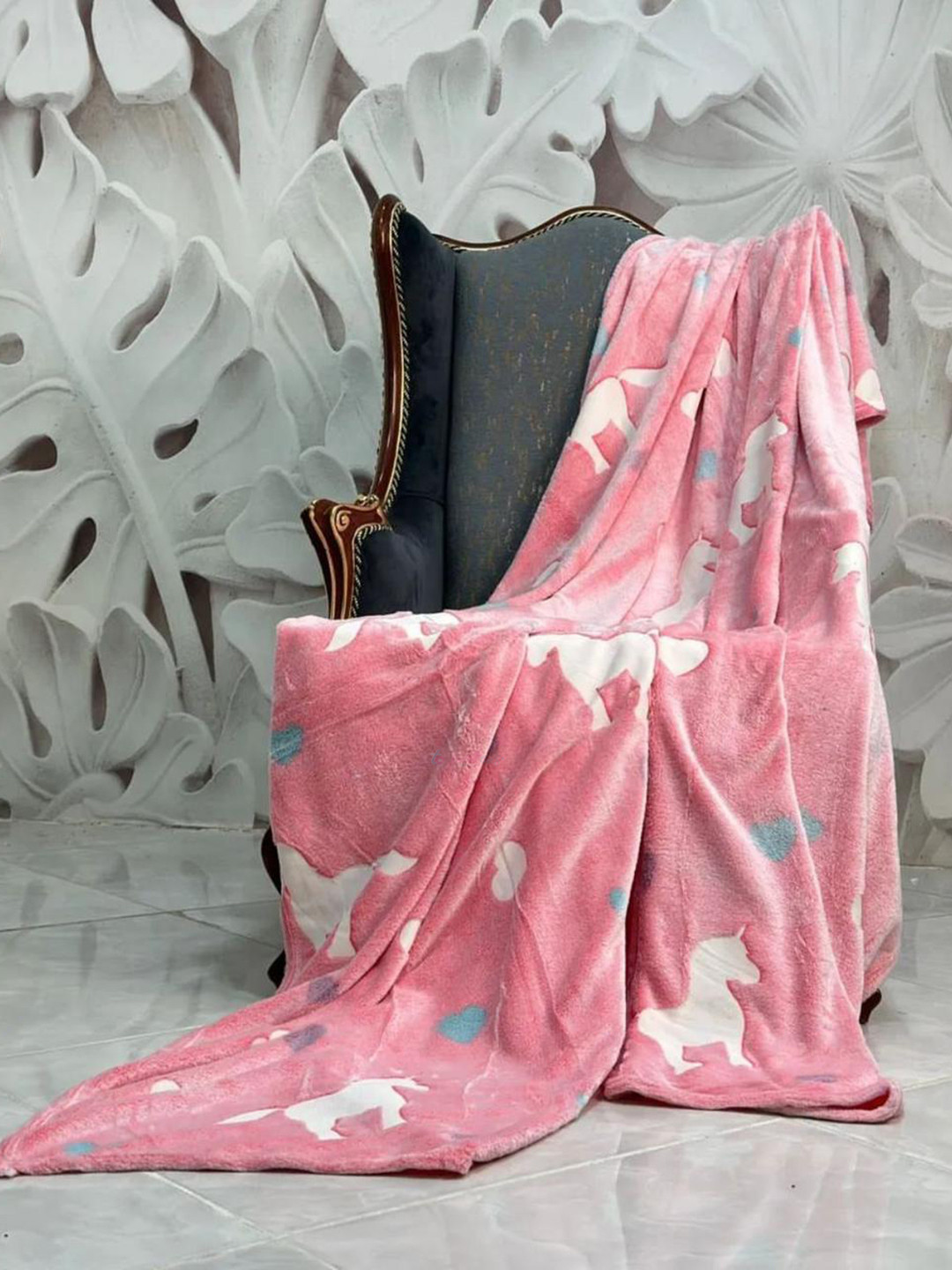 Butterthief Pink & Blue Cartoon Characters AC Room 210 GSM Single Bed Blanket