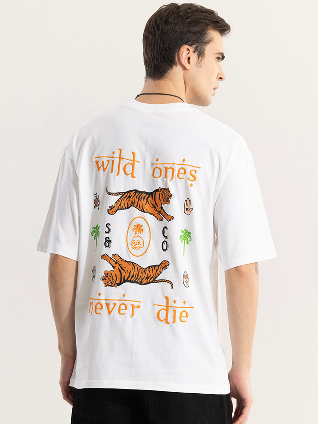 Snitch Oversized Graphic Printed Round Neck Extended Sleeves Cotton T-shirt