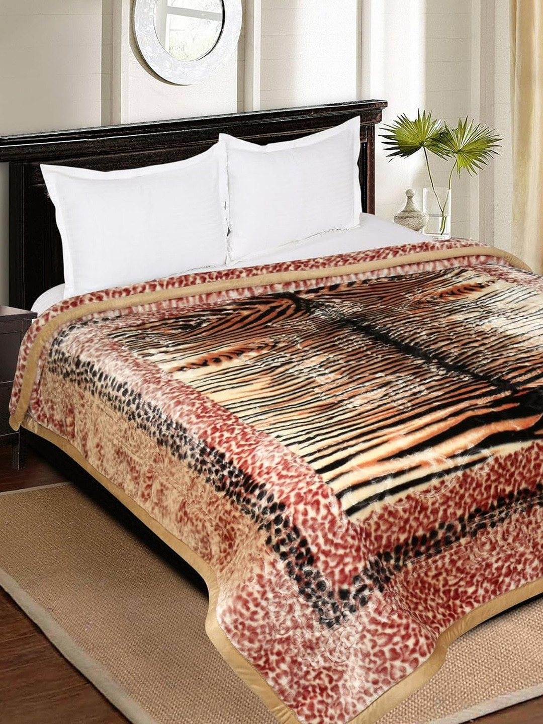Signature Beige & Brown Abstract Printed Heavy Winter 400 GSM Double Bed Blanket