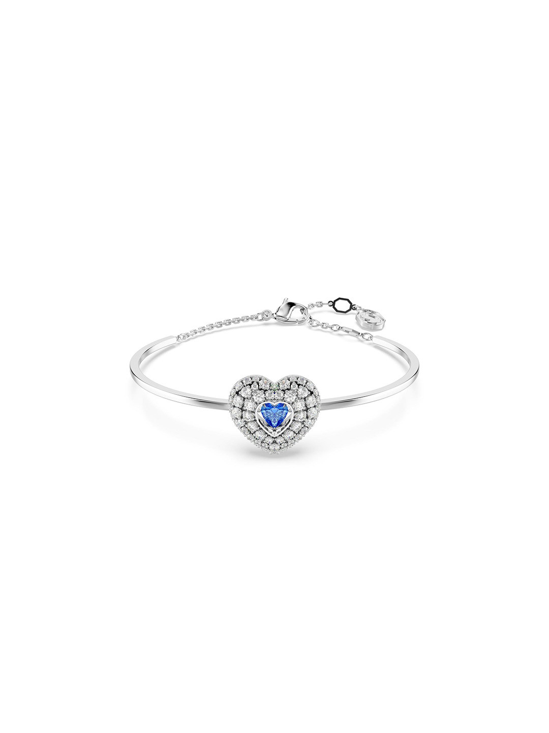 SWAROVSKI Idyllia Rhodium-Plated Crystals Studded Heart Design Bangle Style Bracelet