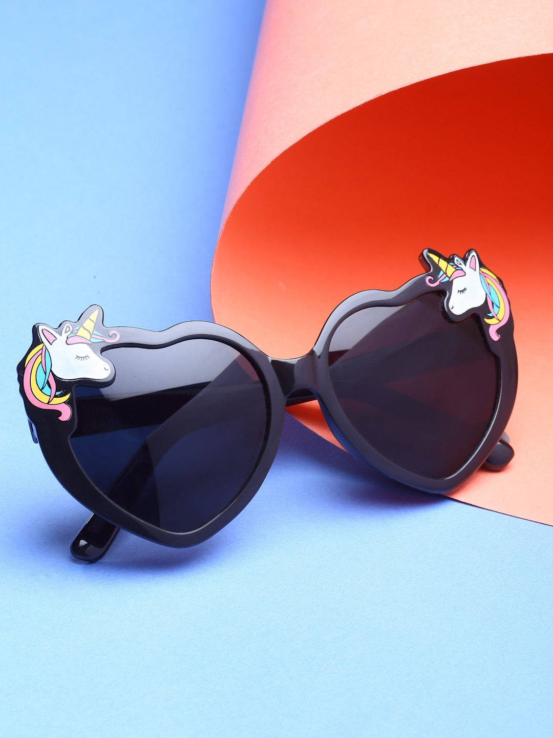 Stoln Girls Black Heart Shaped Unicorn UV Protected Sunglasses
