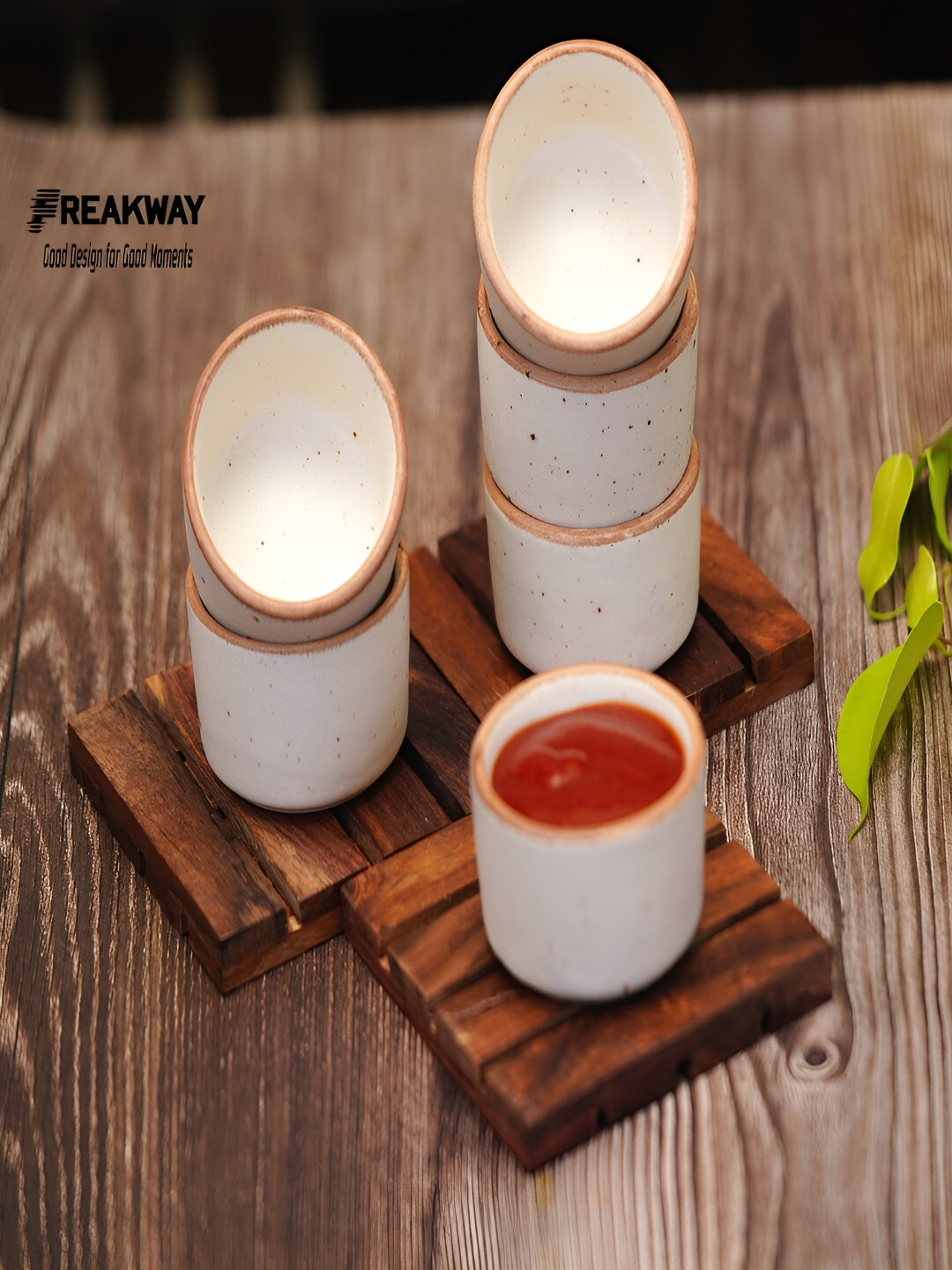 Freakway White 6 Pieces Printed Ceramic Matte Dip Bowls