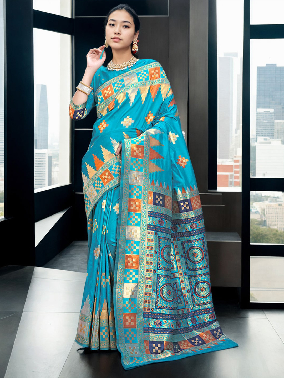 Anouk Geometric Woven Design Art Silk Paithani Saree