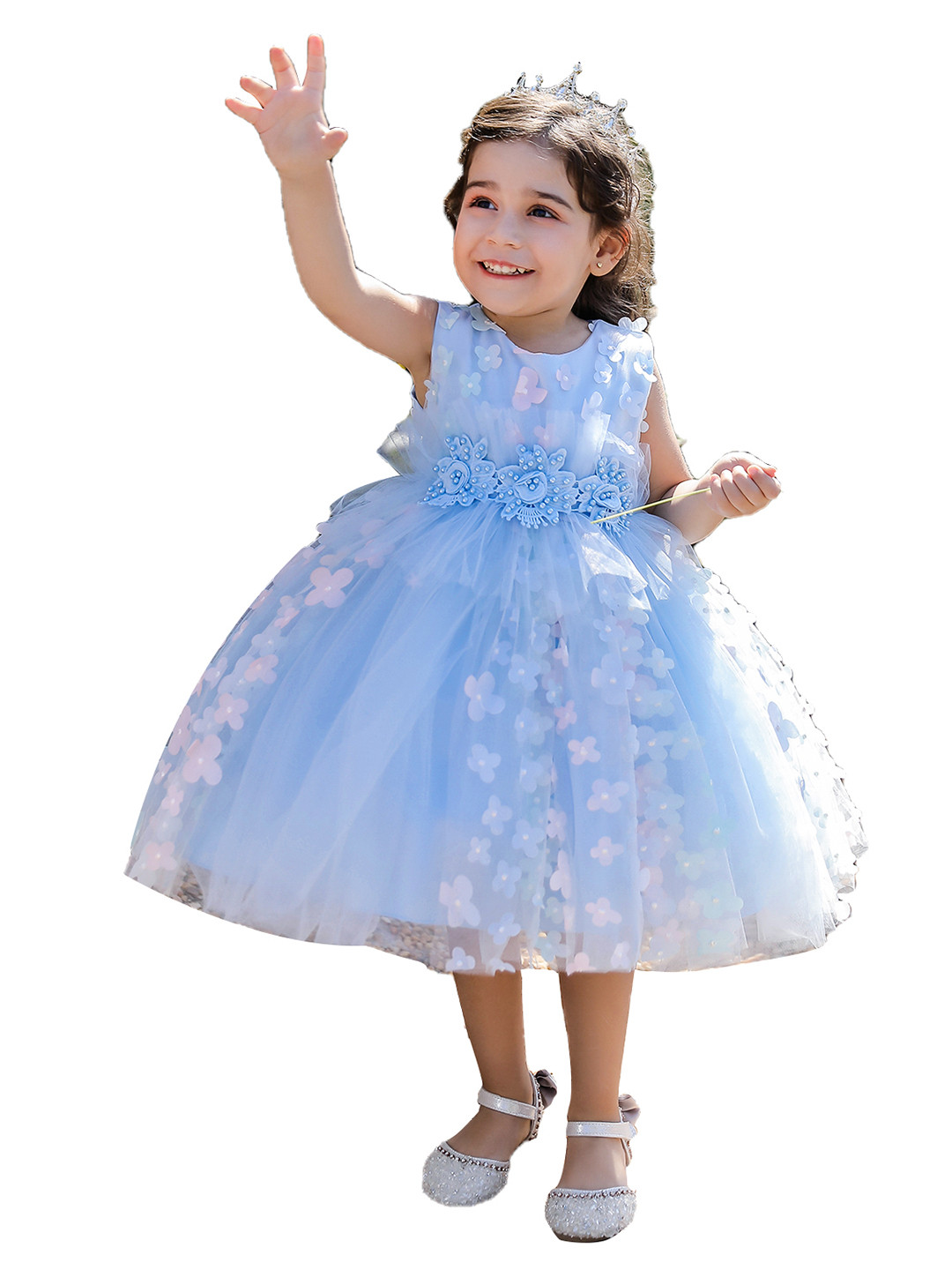 StyleCast Blue Floral Applique Fit & Flare Dress