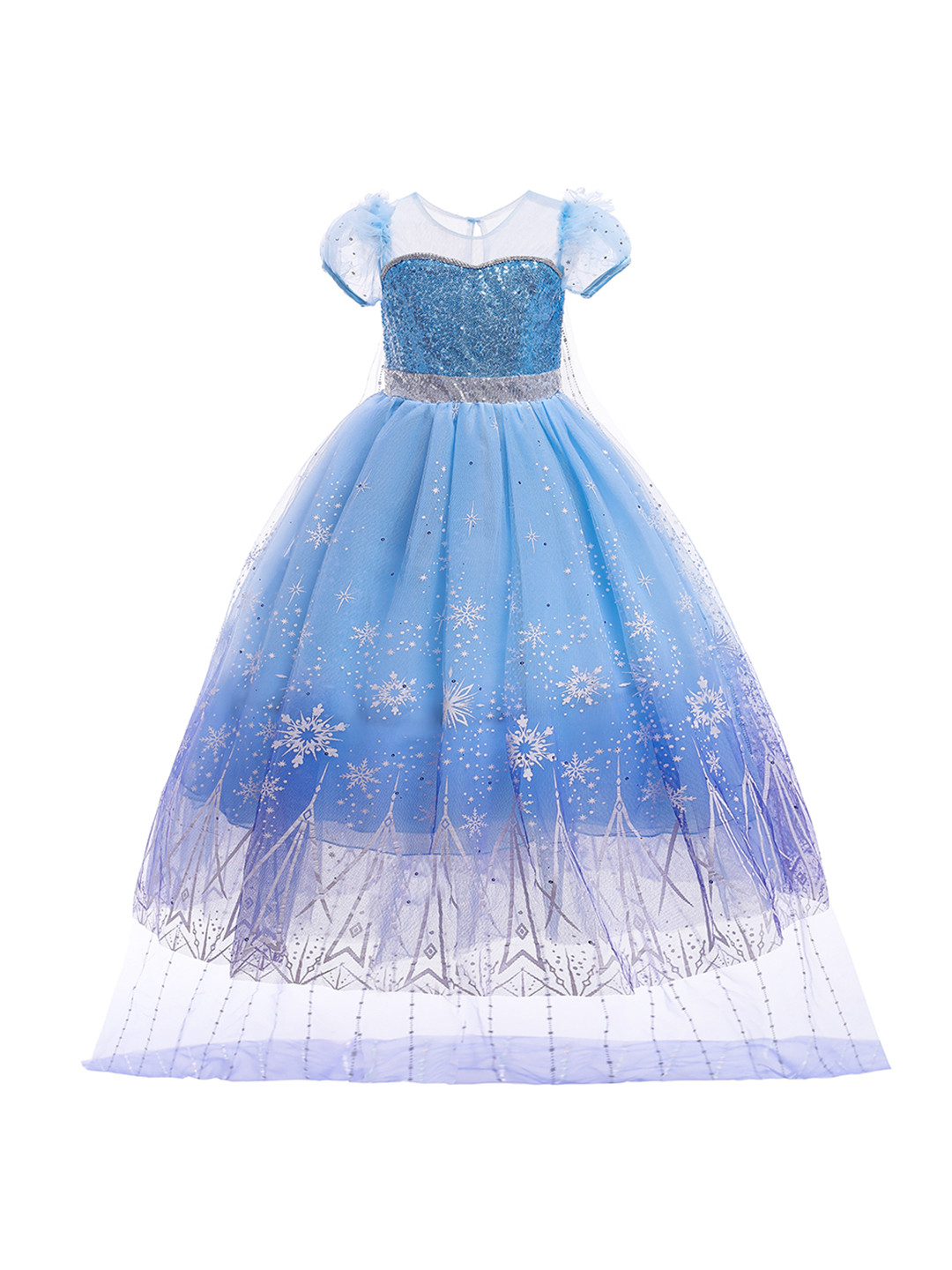 StyleCast Blue Sweetheart Neck Short Puff Sleeves Embellished Ruffled Maxi Dress