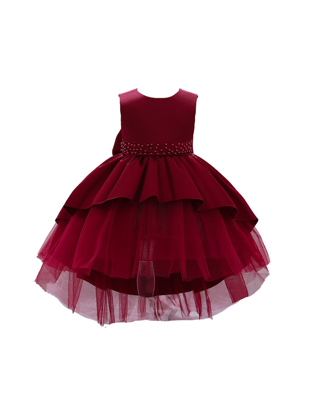 StyleCast Maroon Layered Round Neck Sleeveless Fit & Flare Dress