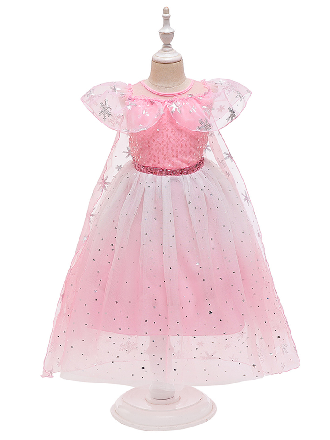 StyleCast Girls Pink Embellished Round Neck Cape Sleeve Sheen Party Balloon Midi Dress