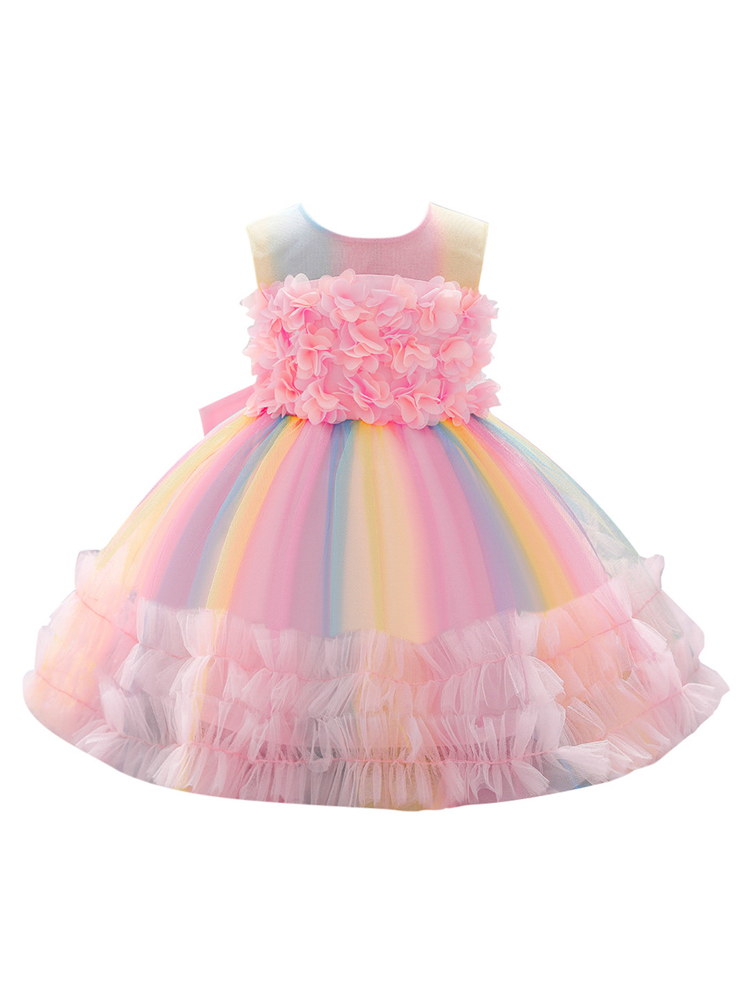 StyleCast Girls Pink & Blue Floral Applique Sleeveless Balloon Dress