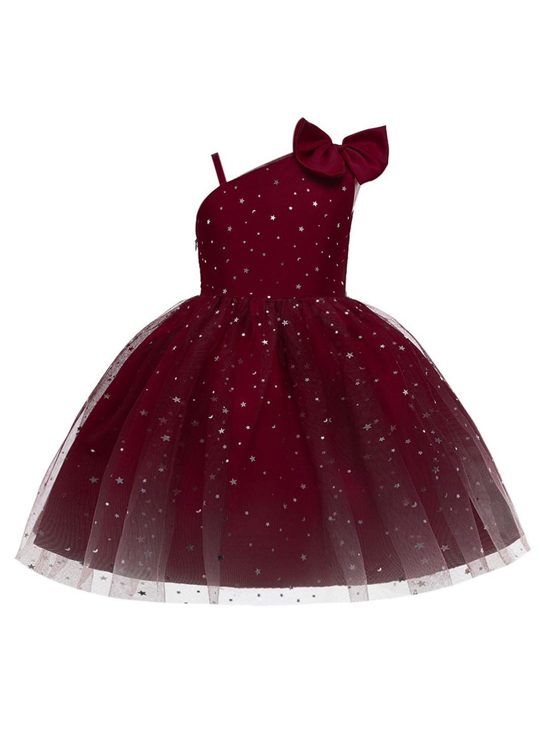 StyleCast Maroon Embellished Fit & Flare Balloon Dress