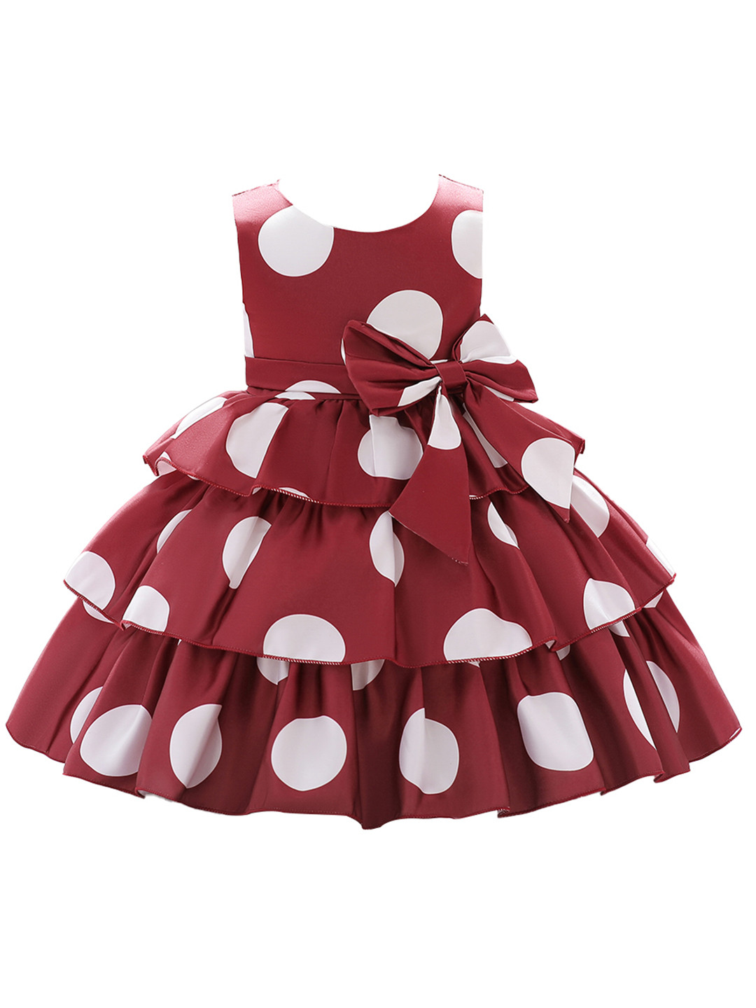 StyleCast Girls Maroon Polka Dot Printed A-Line Party Dress