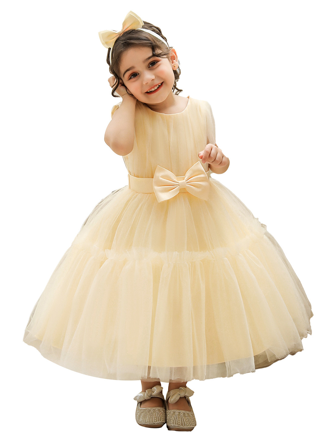 StyleCast Yellow Flared Ruffled Fit & Flare Maxi Dress