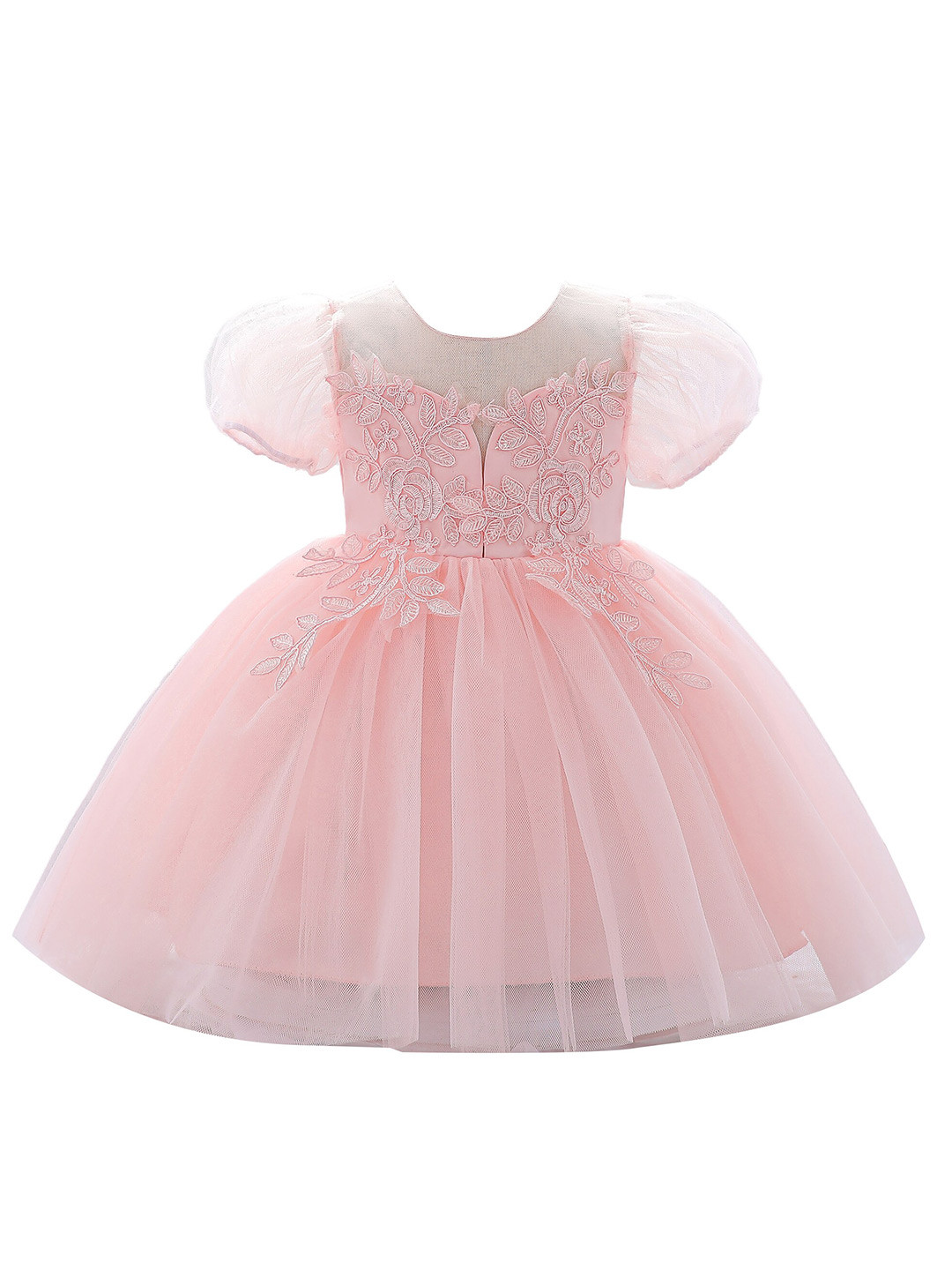 StyleCast Girls Pink Embellished Puff Sleeve Applique Fit & Flare Dress