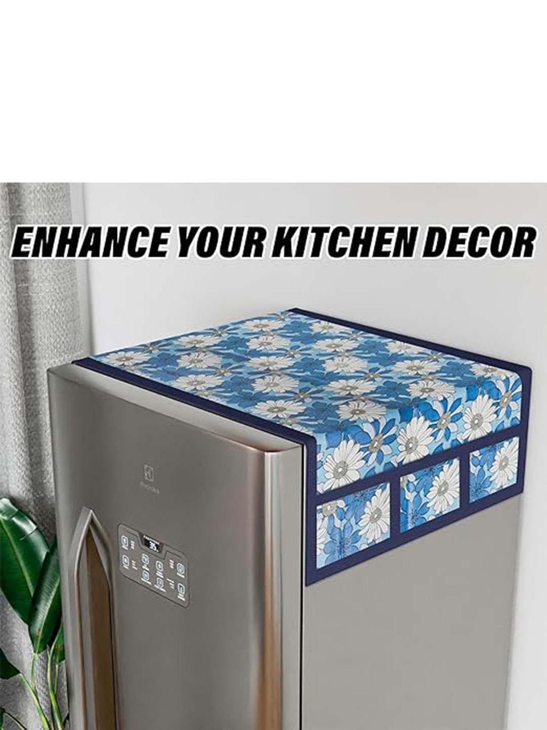 Dakshya Industries Blue & Red 4 Pieces Printed Refrigerator Cover and Mats