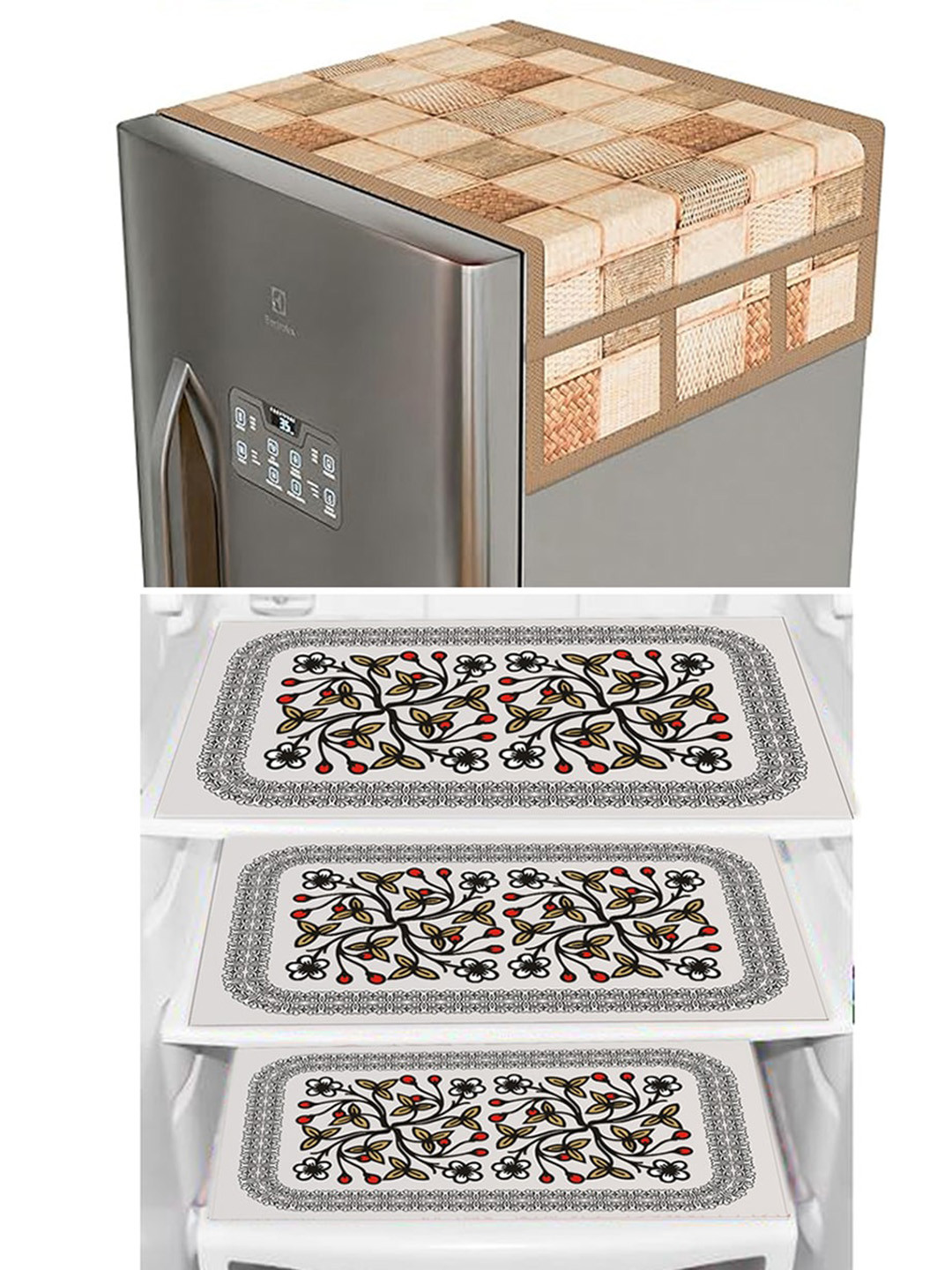 Dakshya Industries 4 Pieces Black Refrigerator covers & Mats