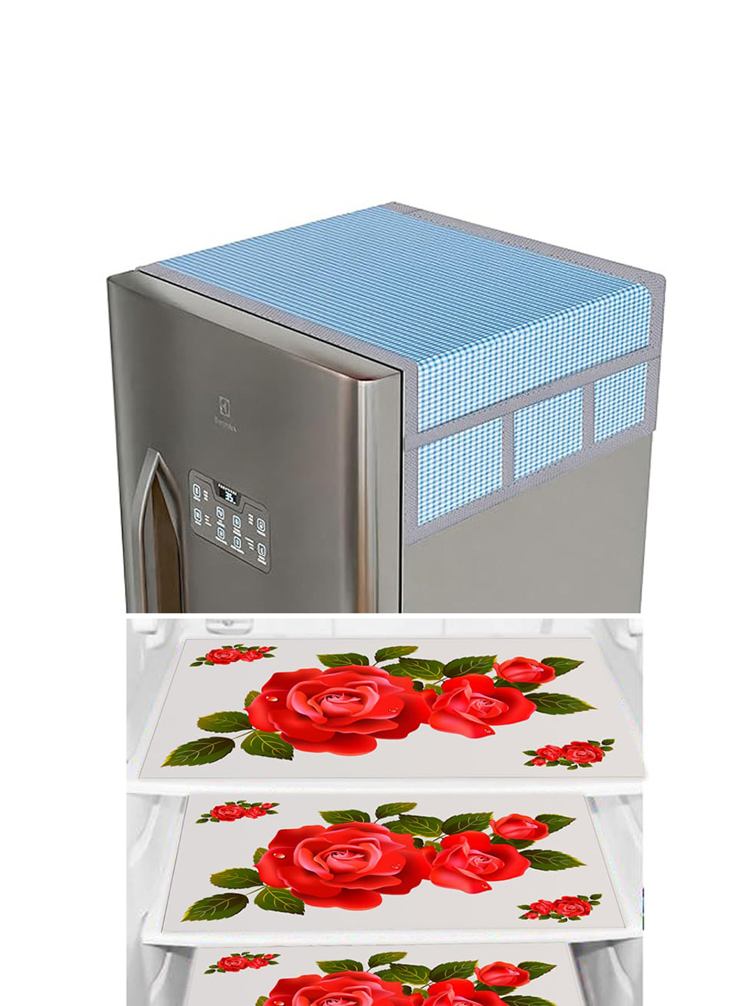 Dakshya Industries Red & Blue 4 Pieces Printed Refrigerator Cover Combo