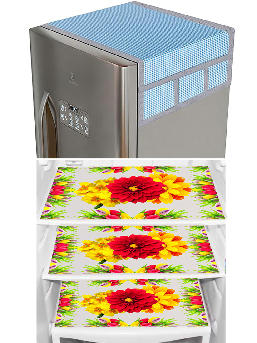 Dakshya Industries  Yellow & Blue 4Pcs Printed Refrigerator Cover Combo