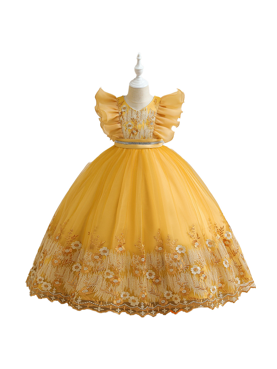 StyleCast Yellow Floral Round Neck Sleeveless Balloon Maxi Dress
