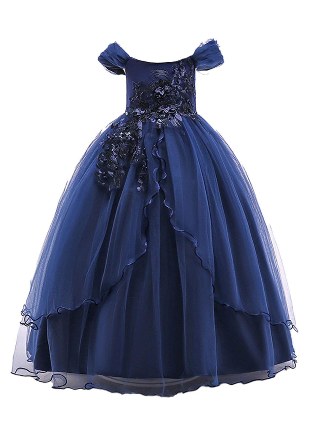 StyleCast Round Neck Fluttered Sleeves Sequined Flared Maxi Dress