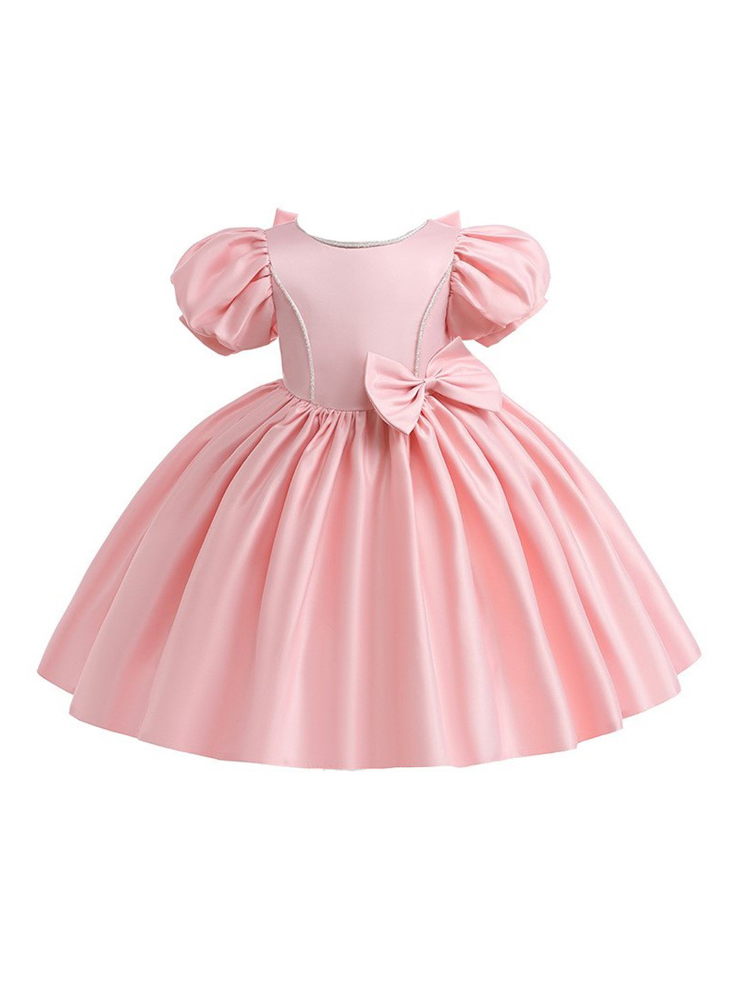 StyleCast Girls Pink Round Neck Puff Sleeves Knee Length Balloon Dress