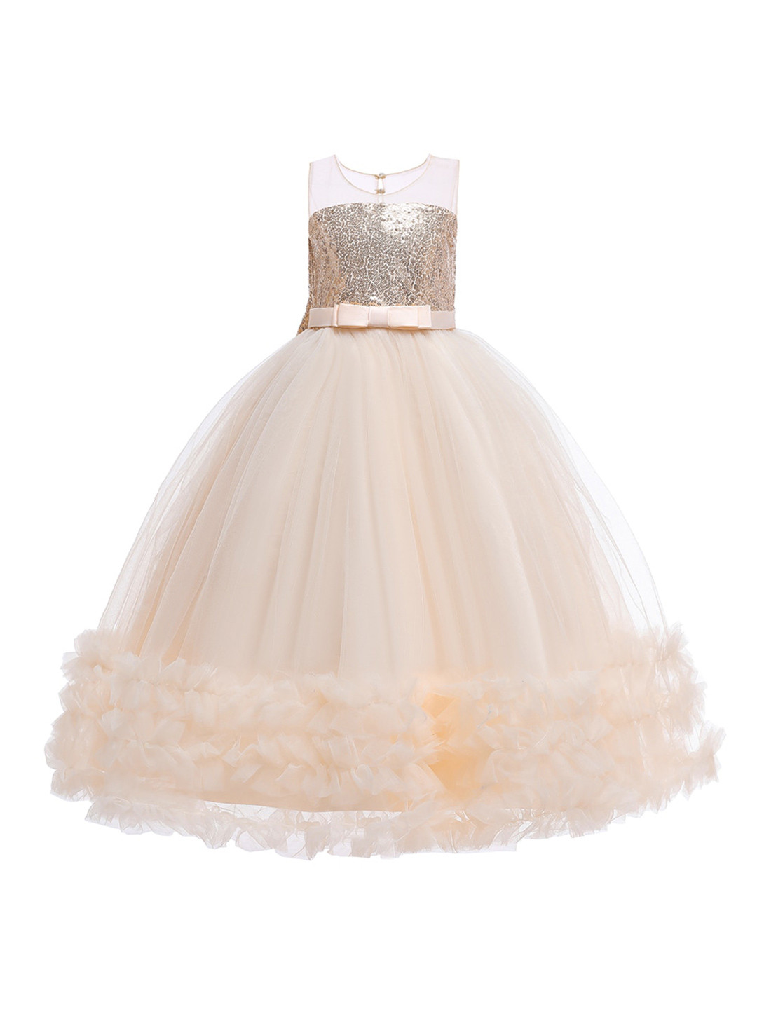 StyleCast Champagne Round Neck Embellished Gown Dress