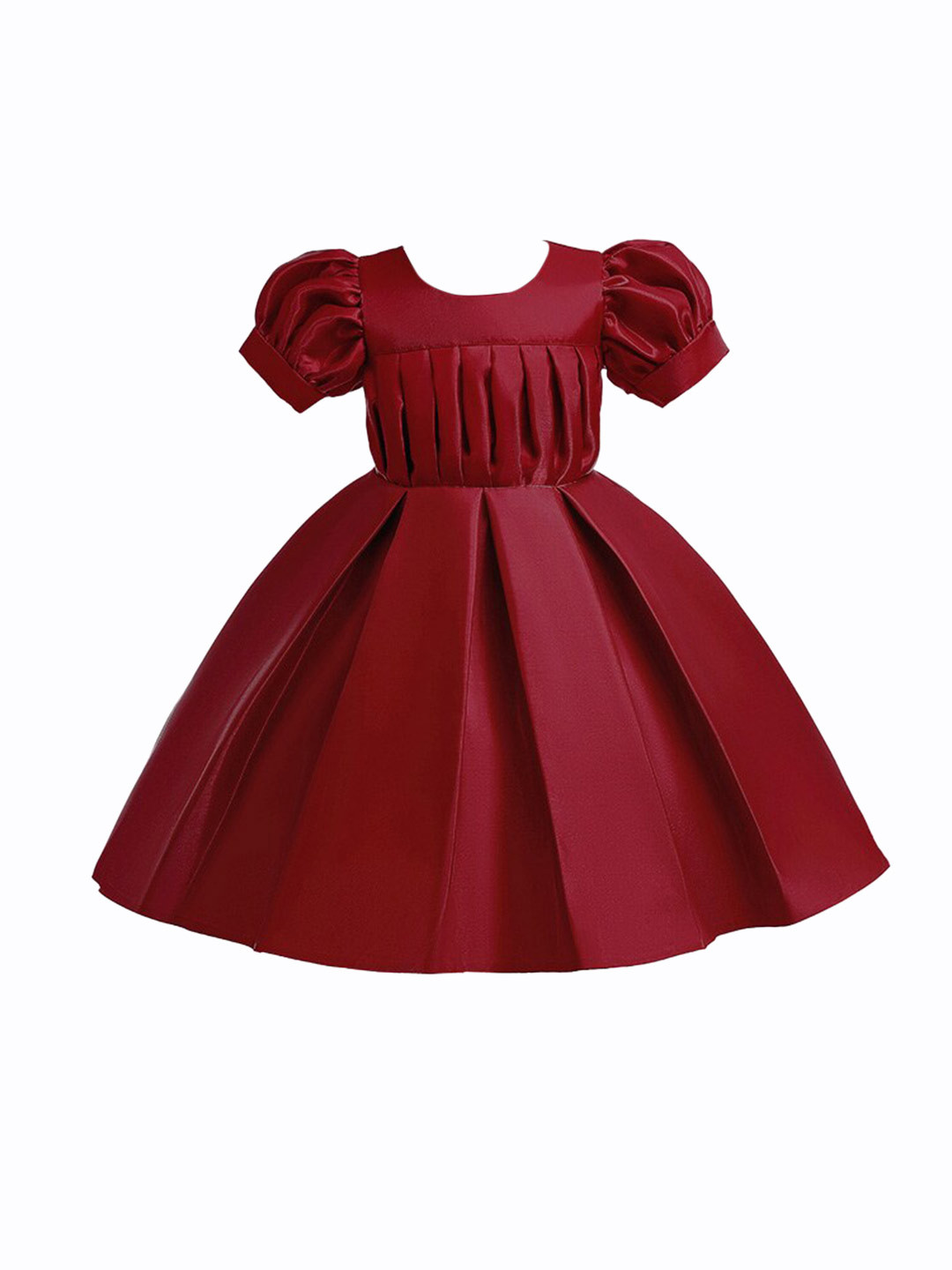 StyleCast Girls Red Puff Sleeve Ruffled Round Neck Fit & Flare Midi Dress