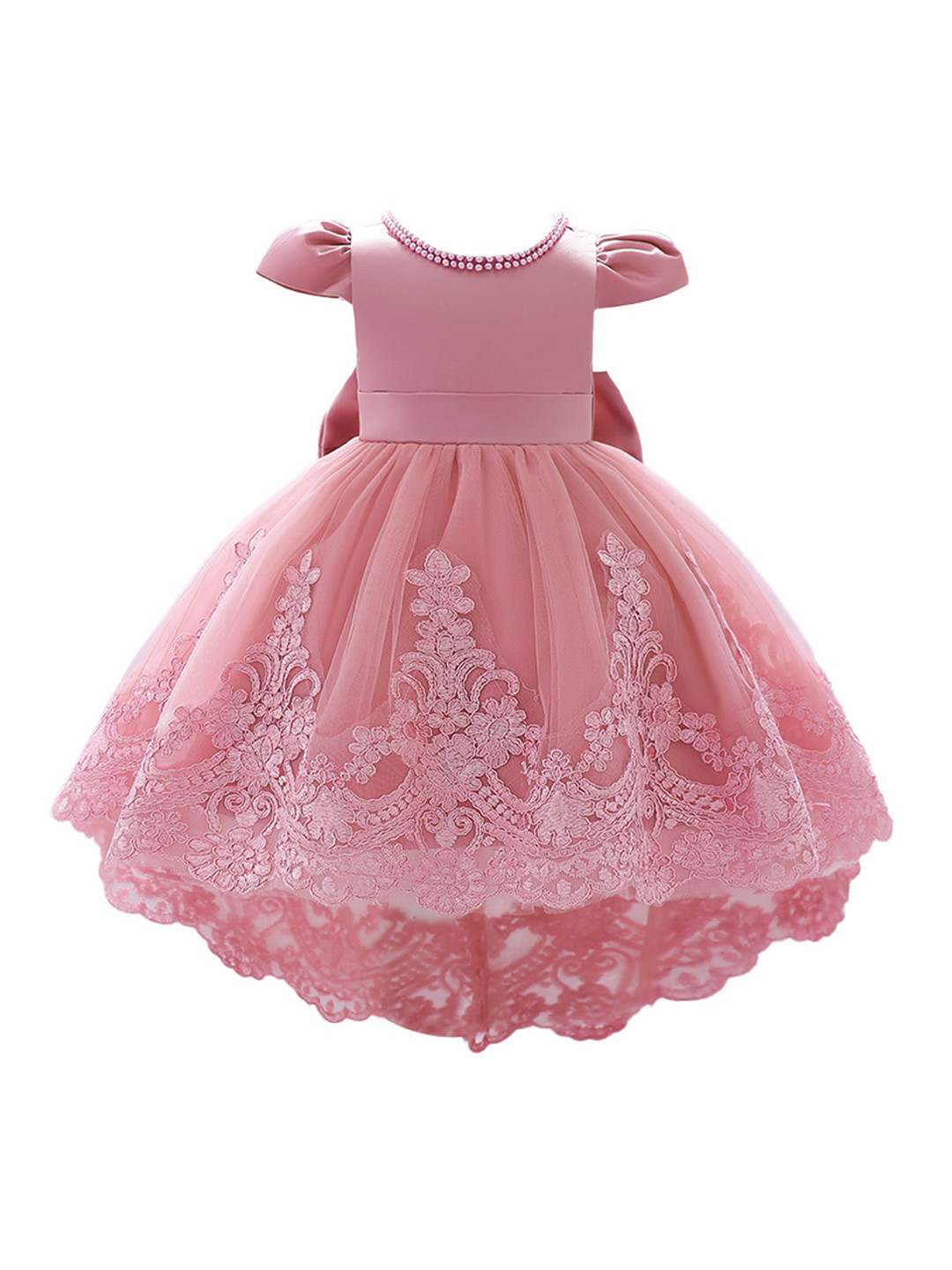 StyleCast Girls Pink Embellished Round Neck Puff Sleeves Applique Party Balloon Mini Dress