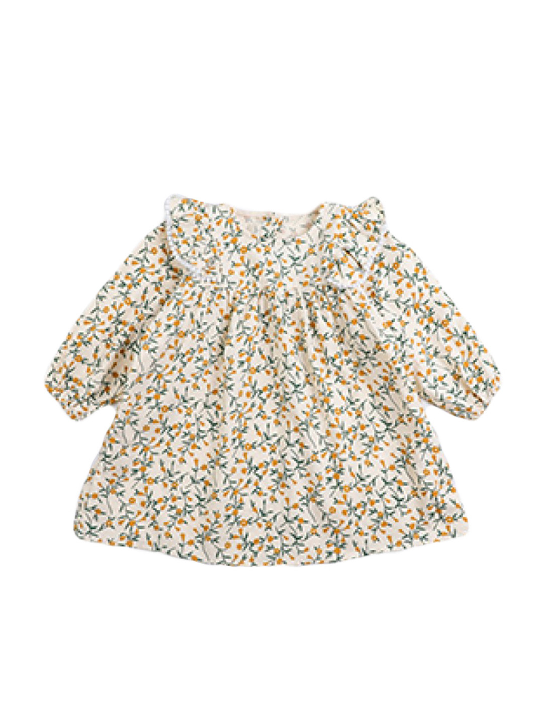 StyleCast Beige Floral Print Ruffled Long Sleeves A-Line Dress