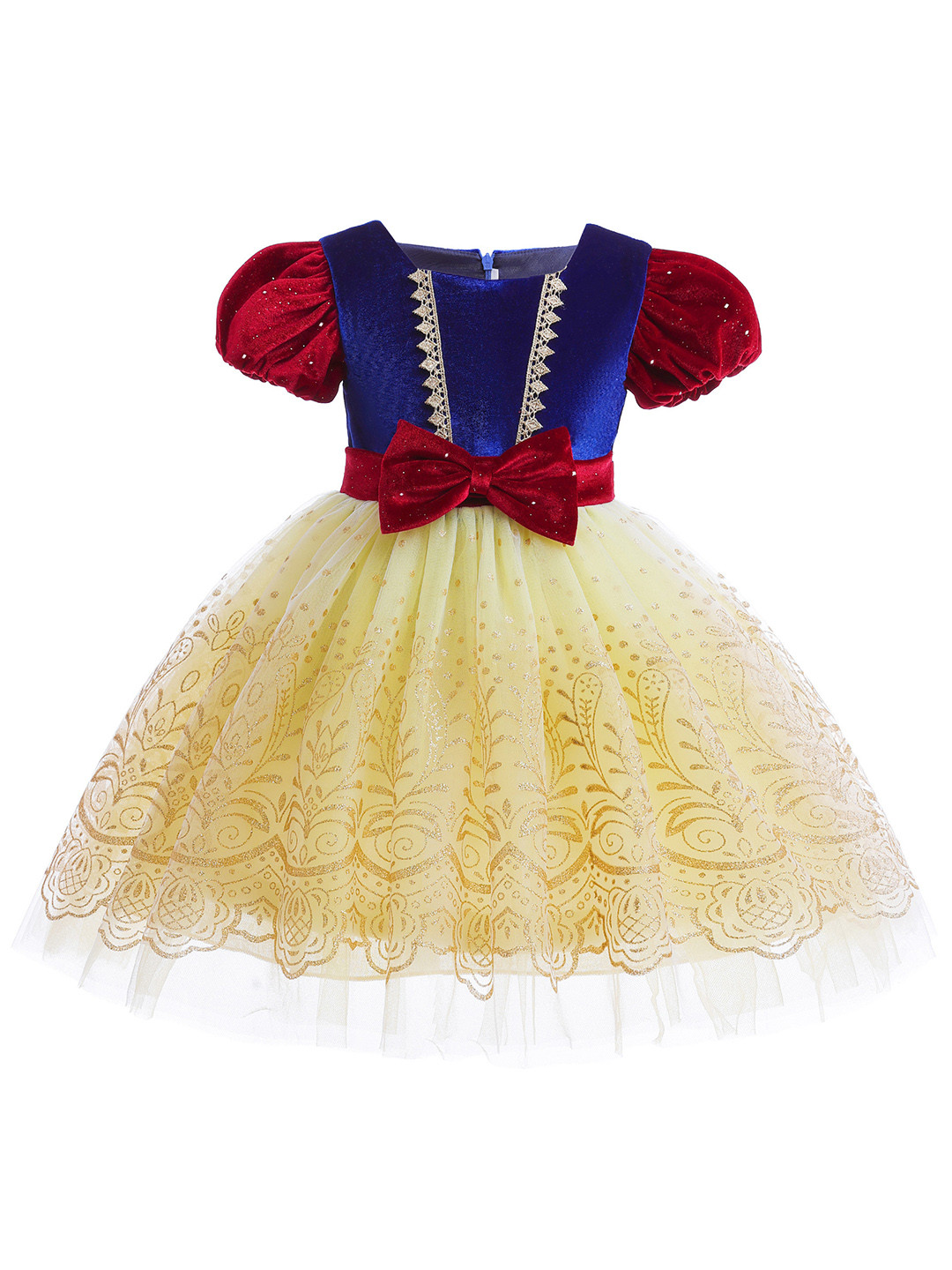 StyleCast Girls Yellow Cotton Puff Sleeve Applique Fit & Flare Dress