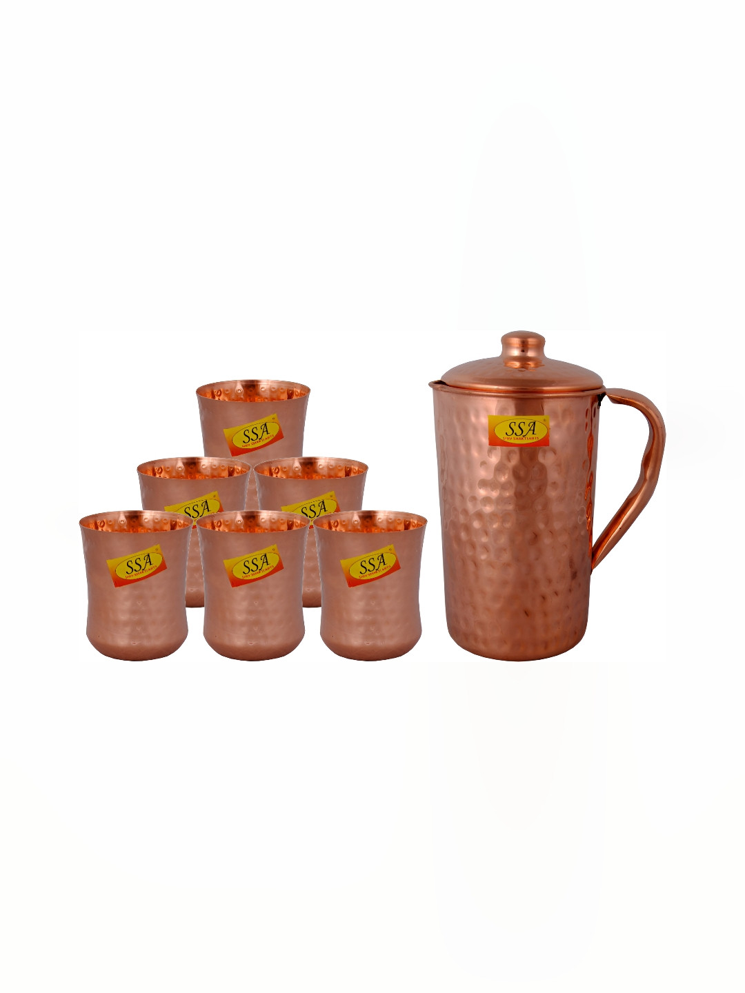 Shivshakti Arts Copper Toned 7 Pieces Copper Jug & Glass Set