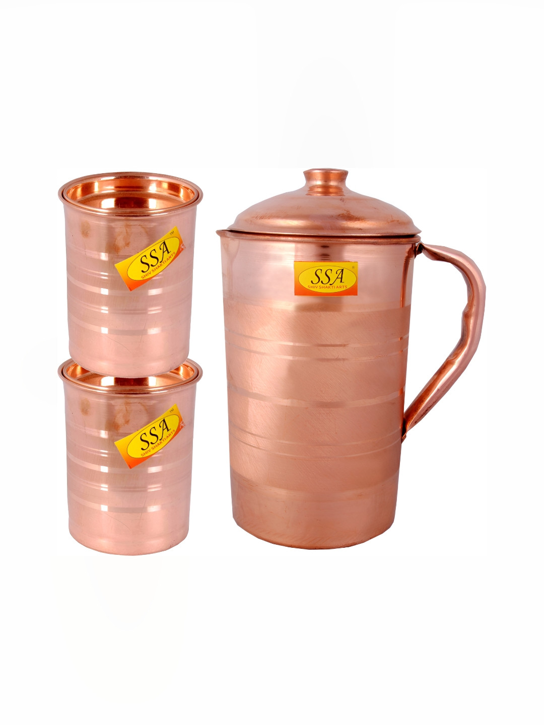 Shivshakti Arts Copper Toned 3 Pieces Jug & Glass Set 1.8 L