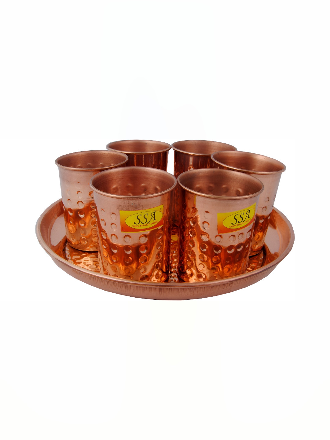 Shivshakti Arts Brown 7 Pieces Copper Plate & Glass Set