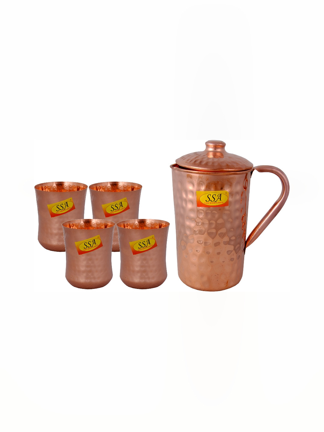 Shivshakti Arts Brown 5 Pieces Copper Core Jug & Glass Set