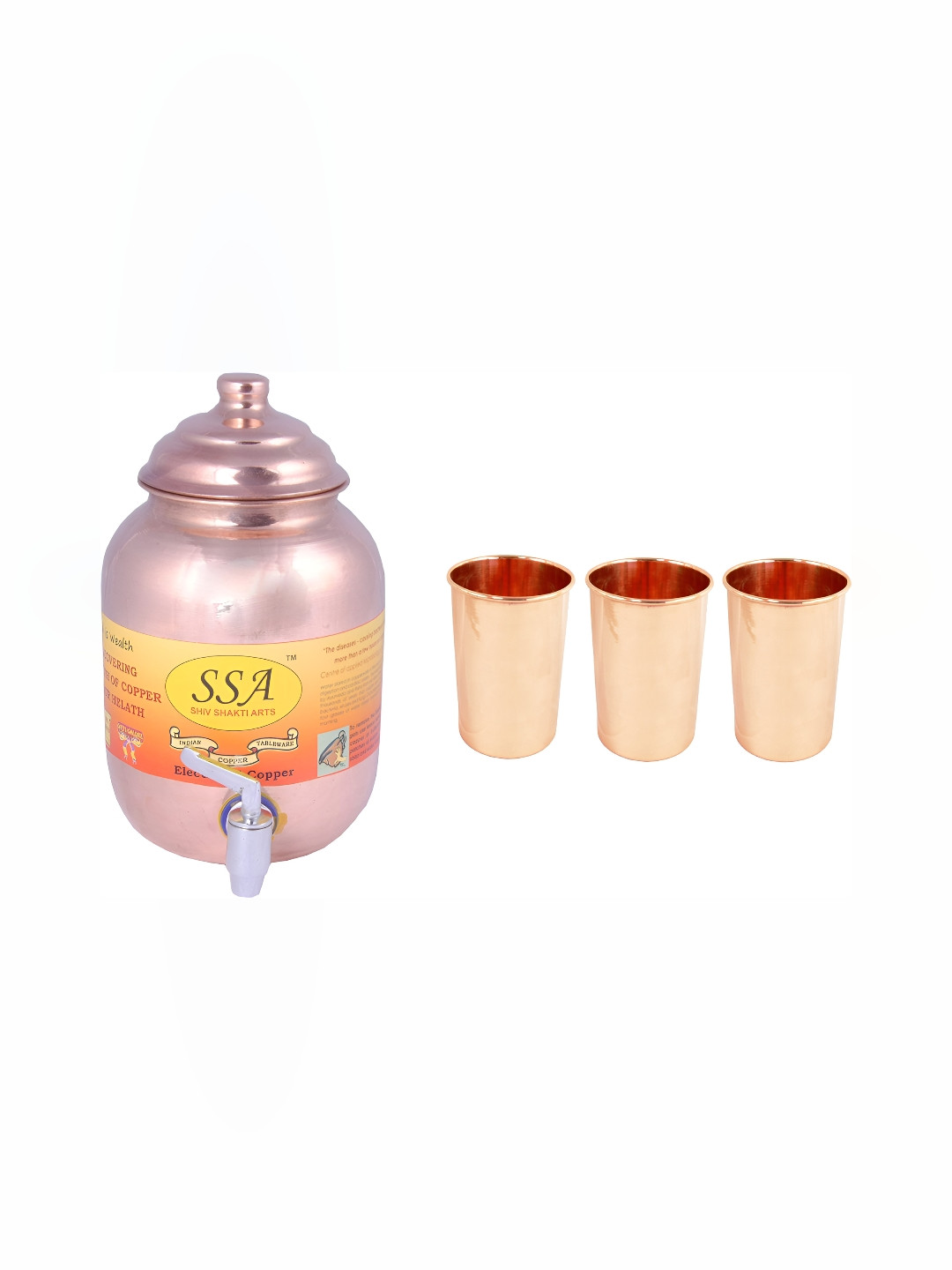 Shivshakti Arts Brown 4 Pieces Copper Jug & Glass Set