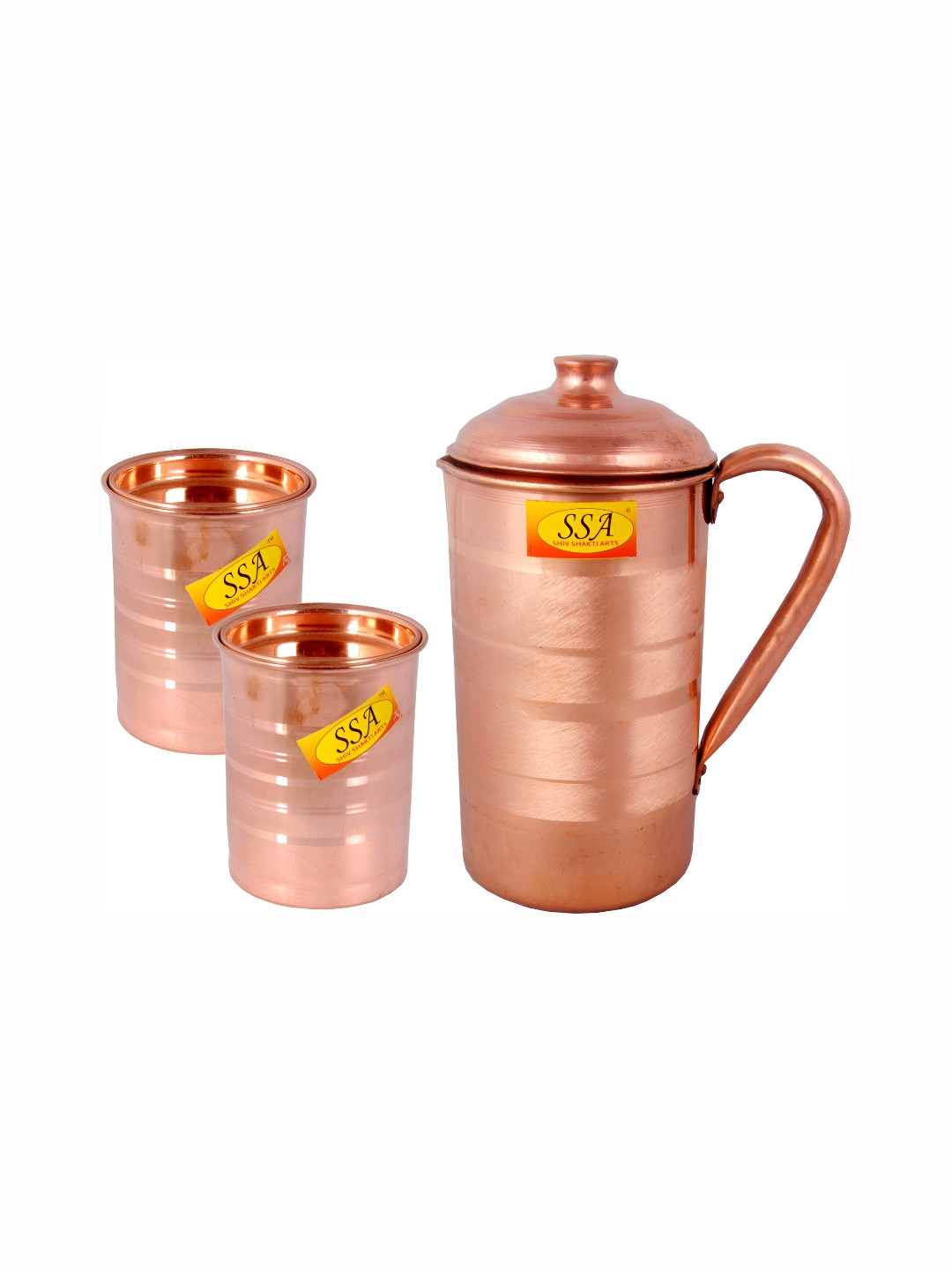 Shivshakti Arts Brown 3 Pieces Copper Core Jug & Glass Set 300ml
