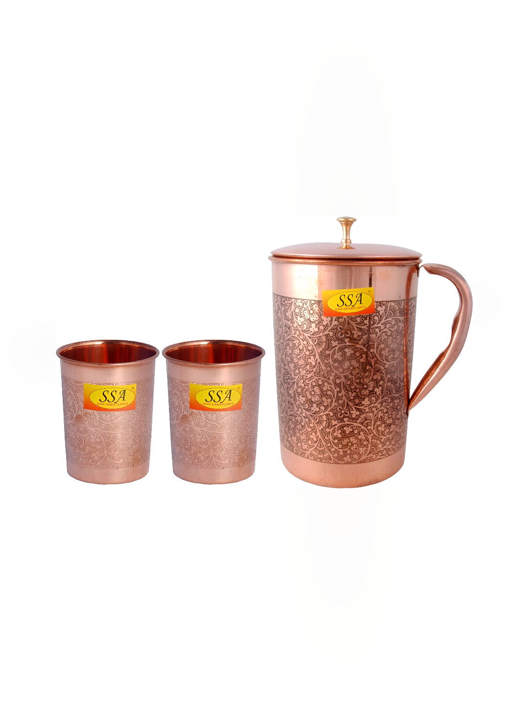 Shivshakti Arts 3 Pcs Copper Jug & Glasses